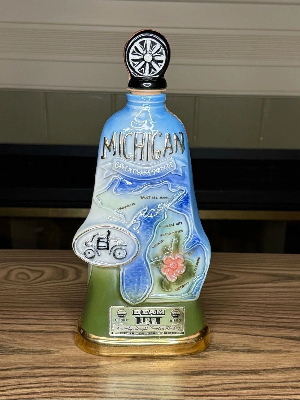 Jim Beam Michigan 1972 Decanter-Collectible-Tax Stamp Tape & Plastic Stopper